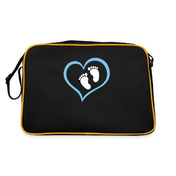 Baby Boy Fußabdruck mit Herz - Retro Tasche - Schwarz/Gold - Hinten