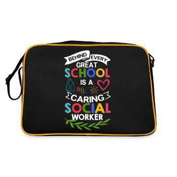 Schulsozialarbeit Schule Sozialarbeit Büro Sozial - Retro Tasche - Schwarz/Gold - Hinten