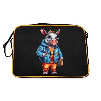 Cute Rhinoceros Cartoon - Retro Bag - black/gold - Back