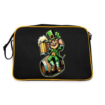 Bierfass-Leprechaun (Irischer Kobold) - Retro Tasche - Schwarz/Gold - Hinten