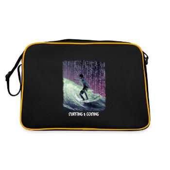 Surfing & Coding - Retro Tasche - Schwarz/Gold - Hinten