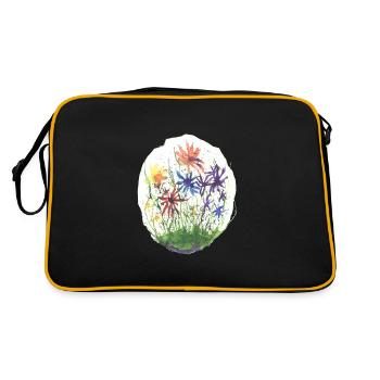 Blumen akvarell - Retro Tasche - Schwarz/Gold - Hinten