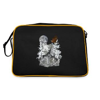 Wölfe,Winter, Adler, Mond - Retro Tasche - Schwarz/Gold - Hinten