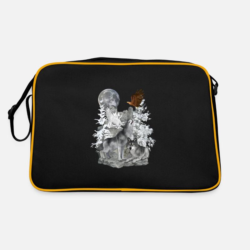 Wölfe,Winter, Adler, Mond Retro Tasche