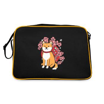 Shiba Inu Cherry Blossom - Retro Tasche - Schwarz/Gold - Hinten