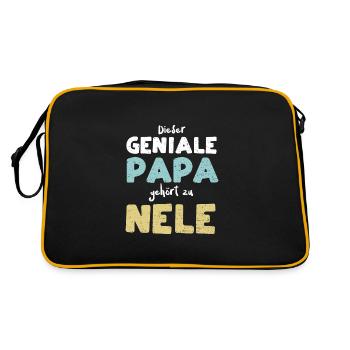 Dieser Geniale Papa Gehört Zu Nele - Retro Tasche - Schwarz/Gold - Hinten