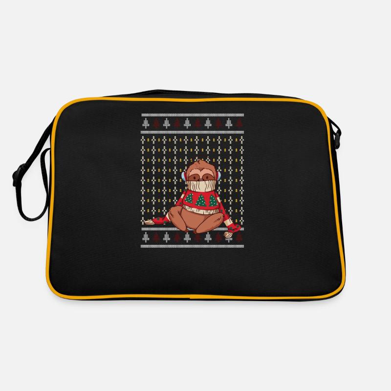 Paresseux mignon sur un pull de Noël laid - Sac Retro - noir/or