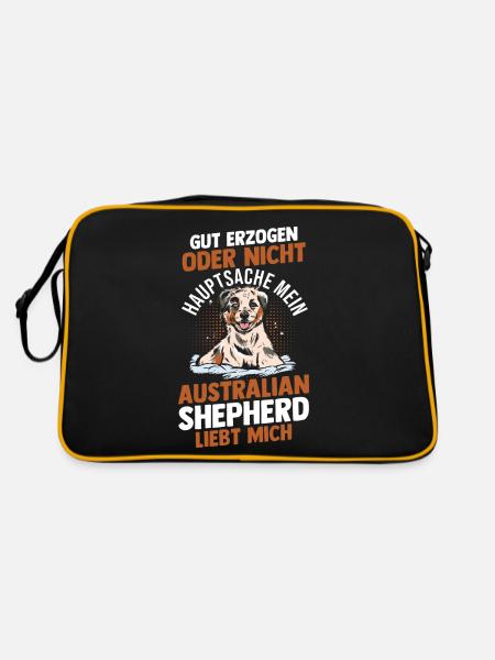 Australian Shepherd Hund Aussie - Retro Tasche - Schwarz/Gold - Hinten