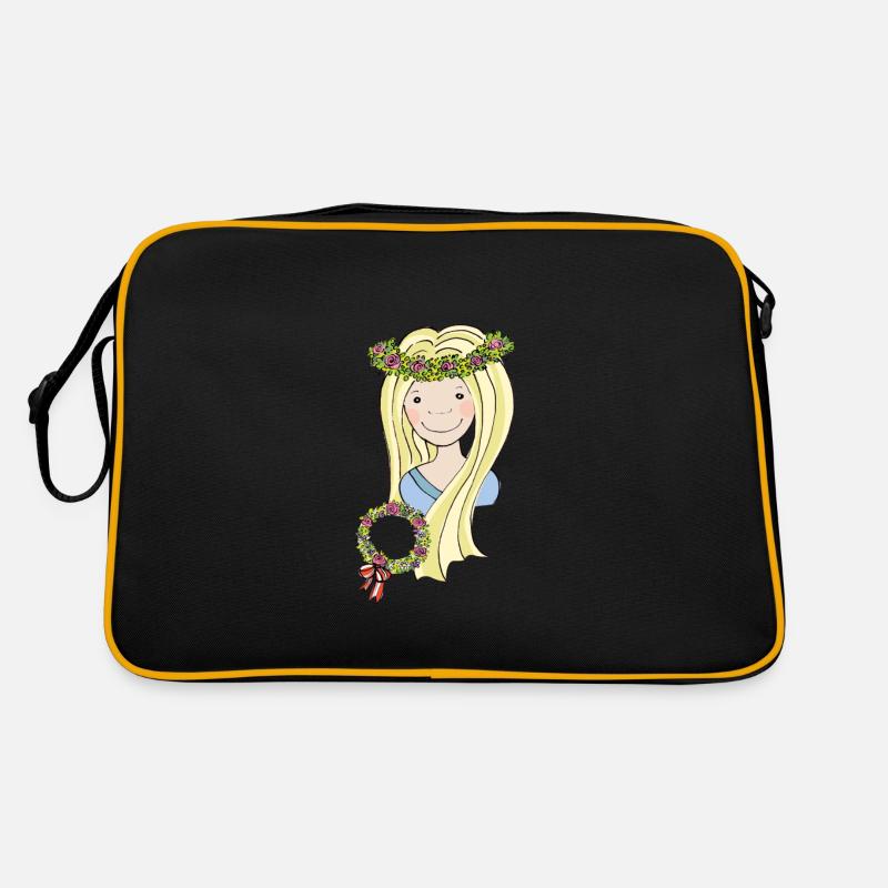 Mittelalter Blumenmädchen blond - Retro Tasche - Schwarz/Gold