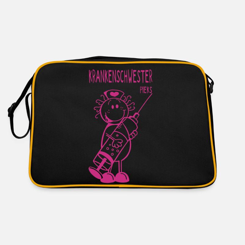 Krankenschwester mit Spritze - Geschenk - Retro Tasche - Schwarz/Gold