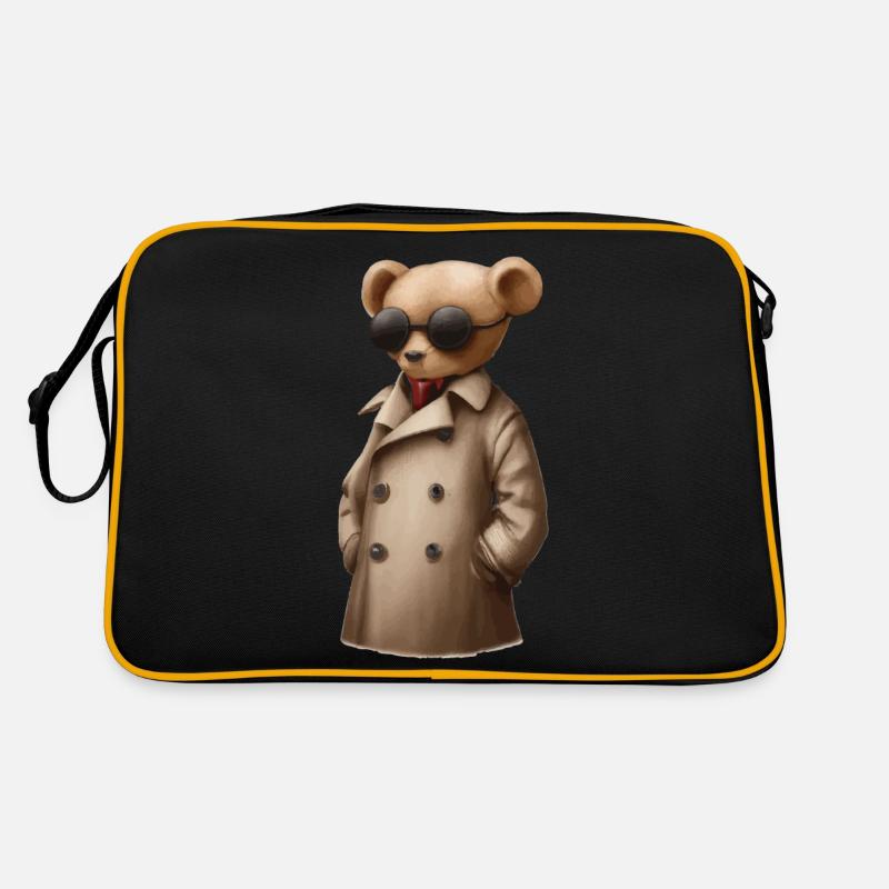 Teddybär mit Sonnenbrille und Anzug - Retro Tasche - Schwarz/Gold