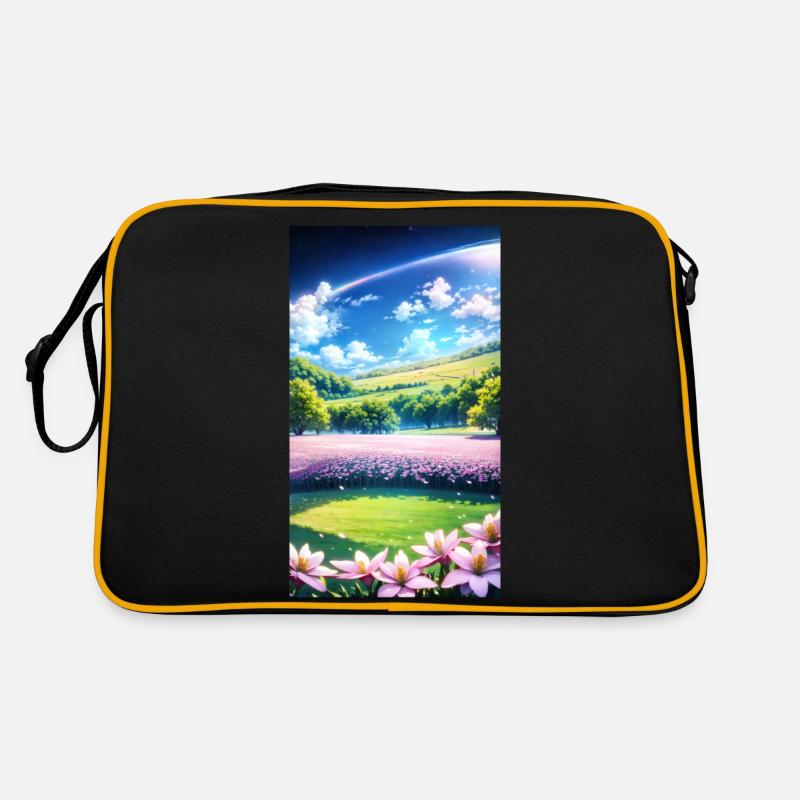 Landschaft mit 4 Bereichen, Generative KI Retro Tasche