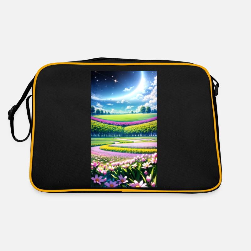 Landschaft mit 4 Bereichen, Generative KI Retro Tasche