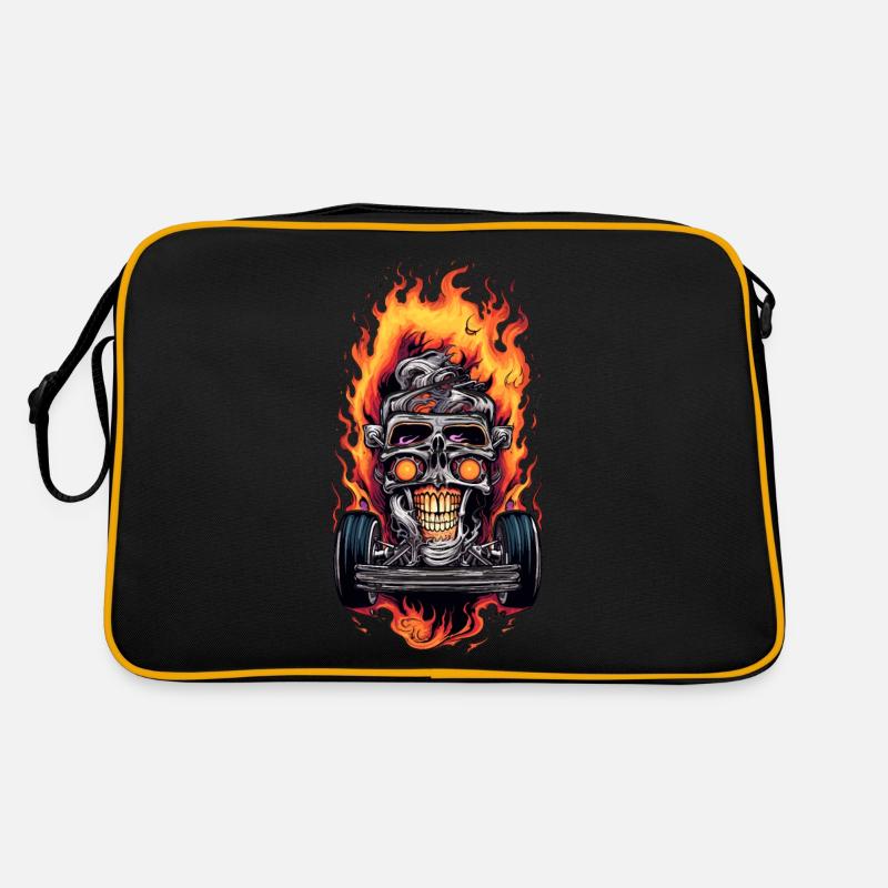 Totenkopf Biker - Retro Tasche - Schwarz/Gold
