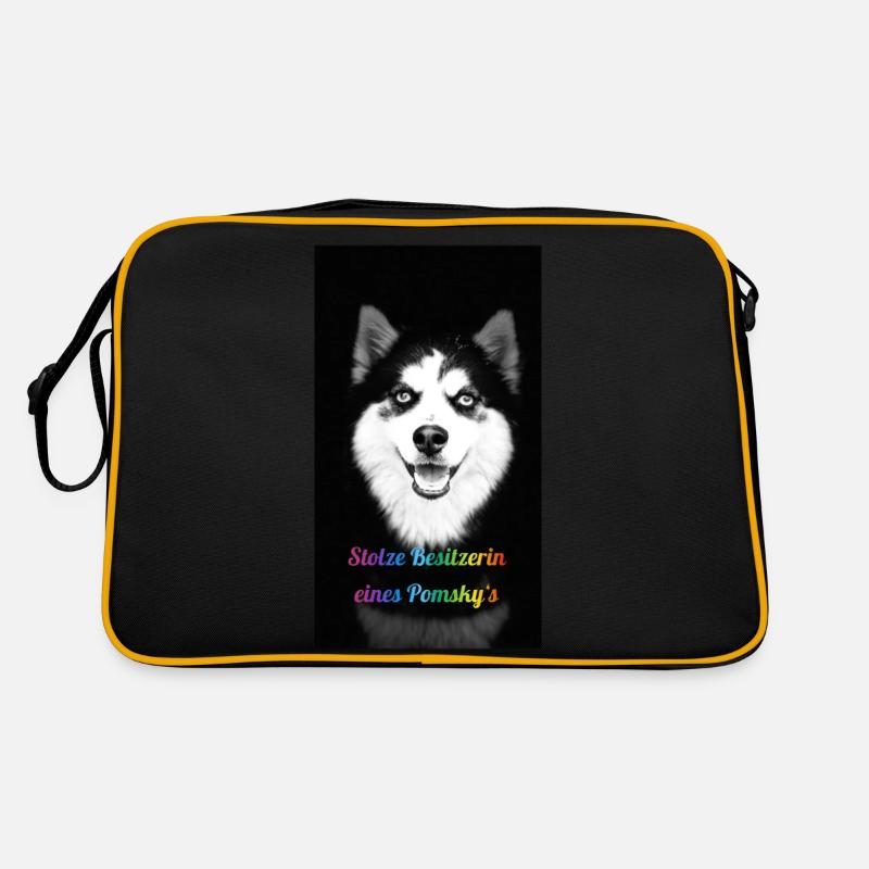Stolze Besitzerin eines Pomsky`s - Retro Tasche - Schwarz/Gold