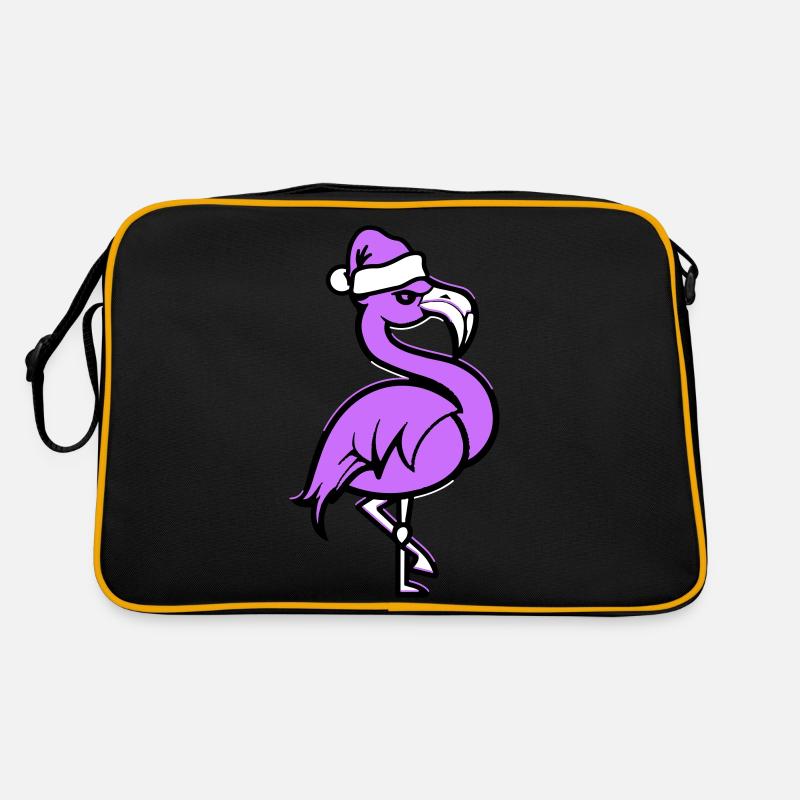 flamingo comic weihnachten - Retro Tasche - Schwarz/Gold