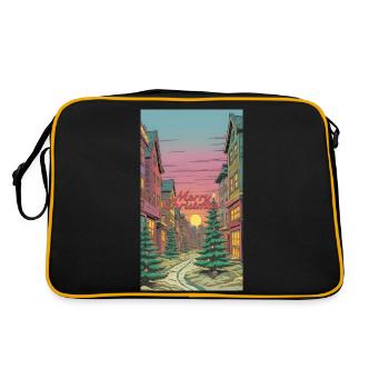 Merry Christmas Winter Village Scene Merry - Retro Bag - black/gold - Back
