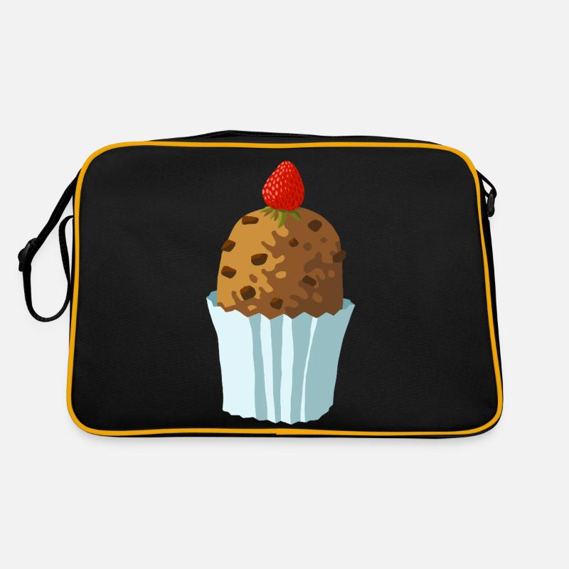 schmackhaftes Schokotörtchen mit Erdbeere - Retro Tasche - Schwarz/Gold