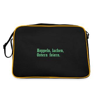 Hoppeln, Lachen, Ostern Feiern - Retro Tasche - Schwarz/Gold - Hinten