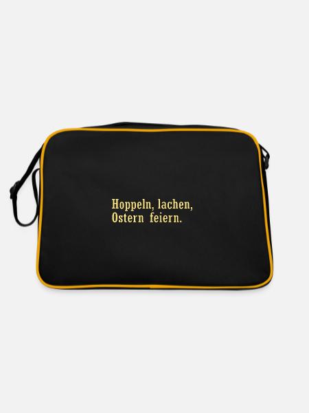 Hoppeln, Lachen, Ostern Feiern - Retro Tasche - Schwarz/Gold - Hinten
