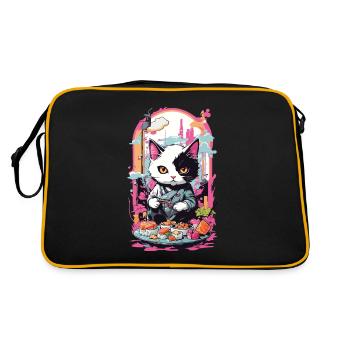 Kawaii Sushi Cat Pastel Goth Japan Style - Retro Bag - black/gold - Back