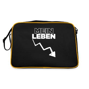 Mein Leben - Spruch / Bergab - Retro Tasche - Schwarz/Gold - Hinten