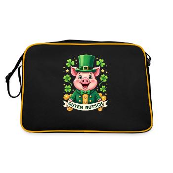Guten Rutsch - Glücksschwein Silvester - Retro Tasche - Schwarz/Gold - Hinten