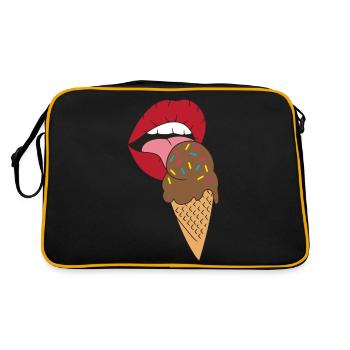 Red lips licking ice cream - Retro Bag - black/gold - Back