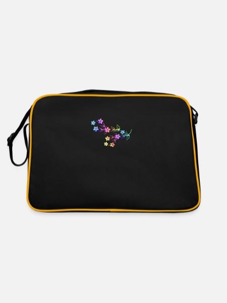 Blumen bunt bunte Blumenranke Blume - Retro Tasche - Schwarz/Gold - Hinten