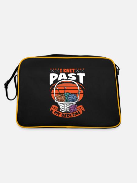I knit past my bedtime - Retro Tasche - Schwarz/Gold - Hinten