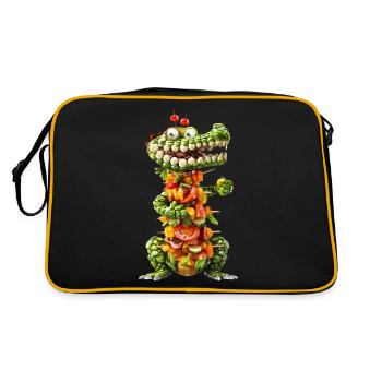 Krokodil Kebab - Retro Tasche - Schwarz/Gold - Hinten