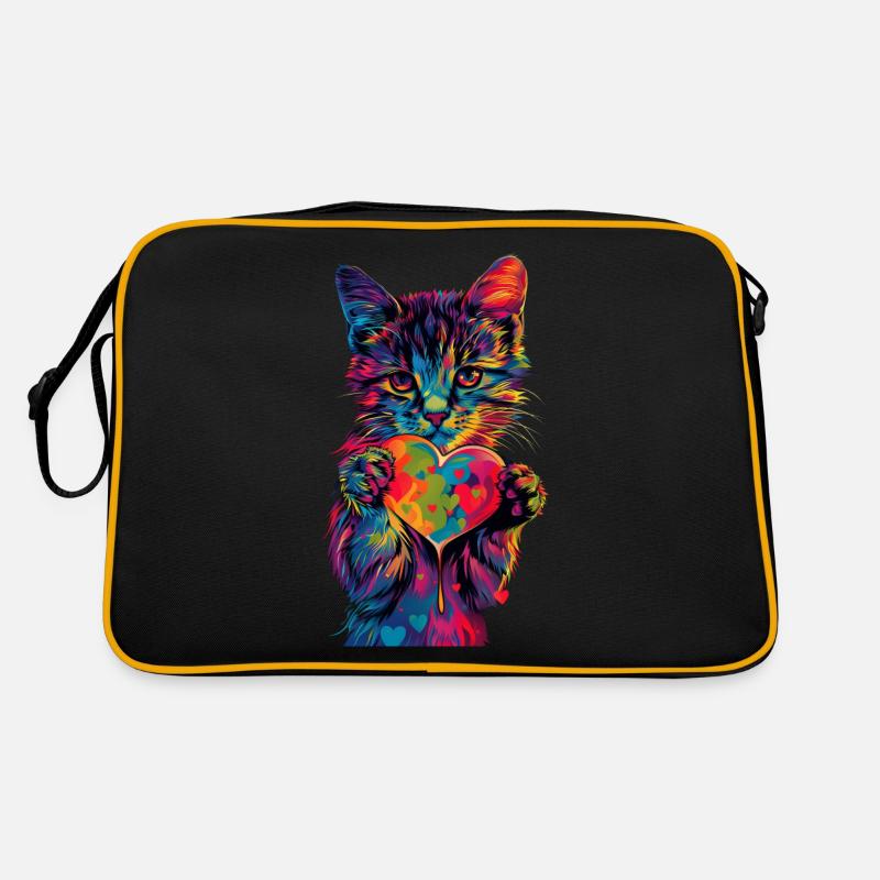 Katze - Retro Tasche - Schwarz/Gold