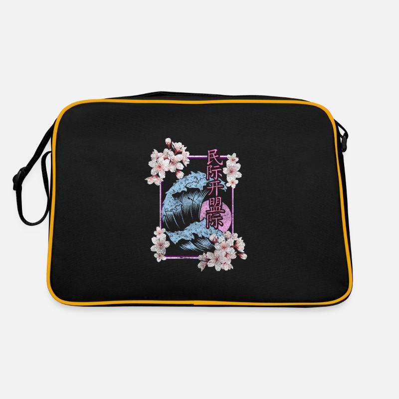 Fleur de cerisier Asie Fleur colorée - Sac Retro - noir/or