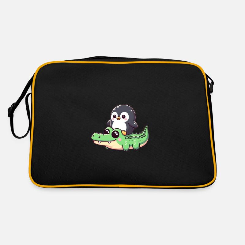 Penguin on crocodile safari Retro Bag