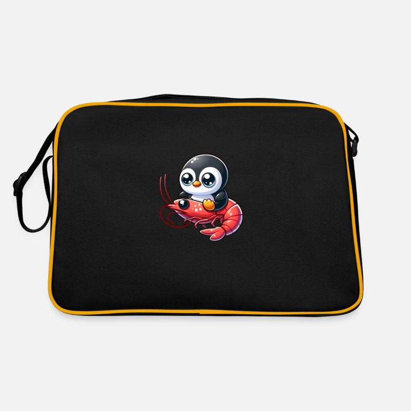 Pinguin reitet Shrimp - Retro Tasche - Schwarz/Gold