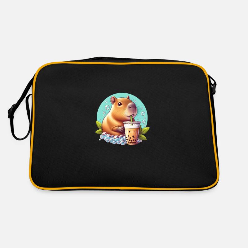 Capybara genießt Bubble Tea Retro Tasche