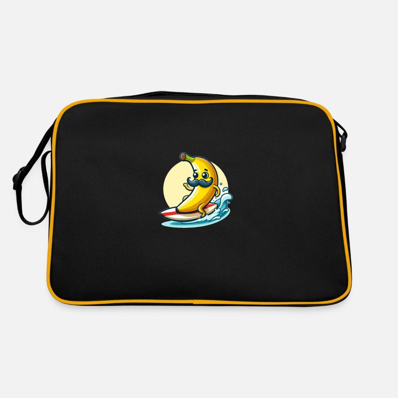 Surfende Banane mit Schnurrbart Retro Tasche