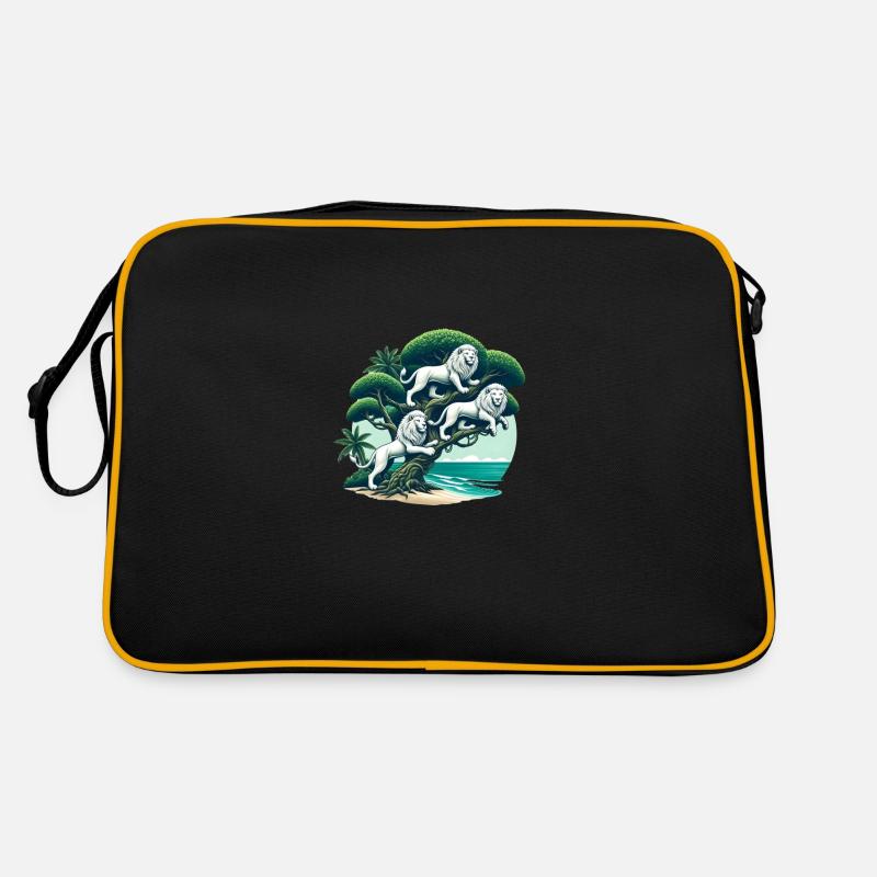 Trois lions blancs sur un arbre Sac Retro