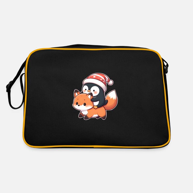 Pinguin reitet Fuchs - Retro Tasche - Schwarz/Gold