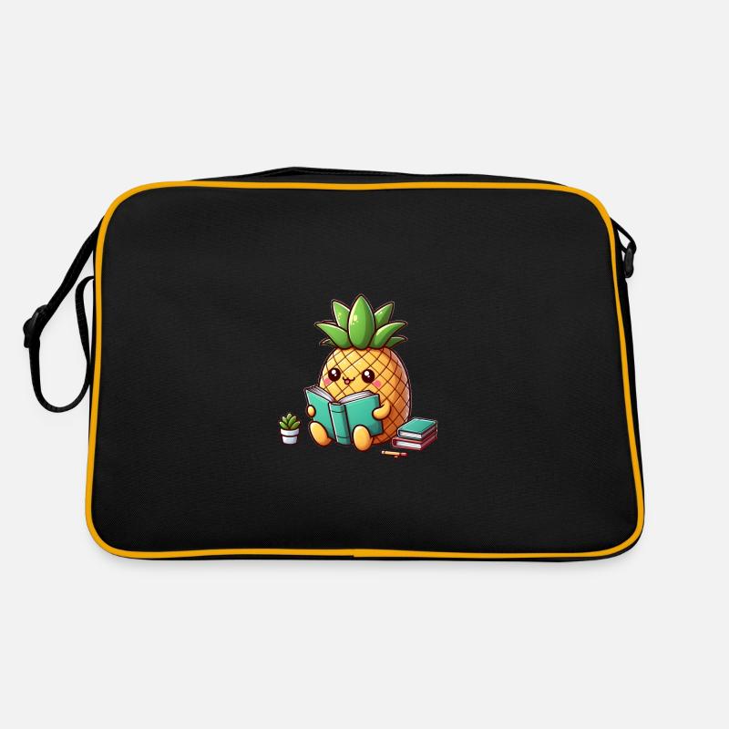 Lesende Ananas - Retro Tasche - Schwarz/Gold