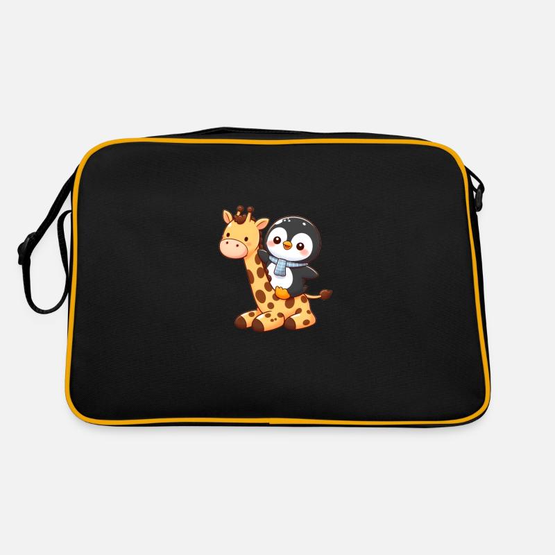 Pinguin reitet Giraffe Retro Tasche