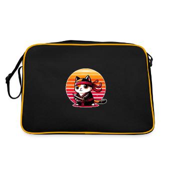 Ninja cat in sunset - Retro Bag - black/gold - Back
