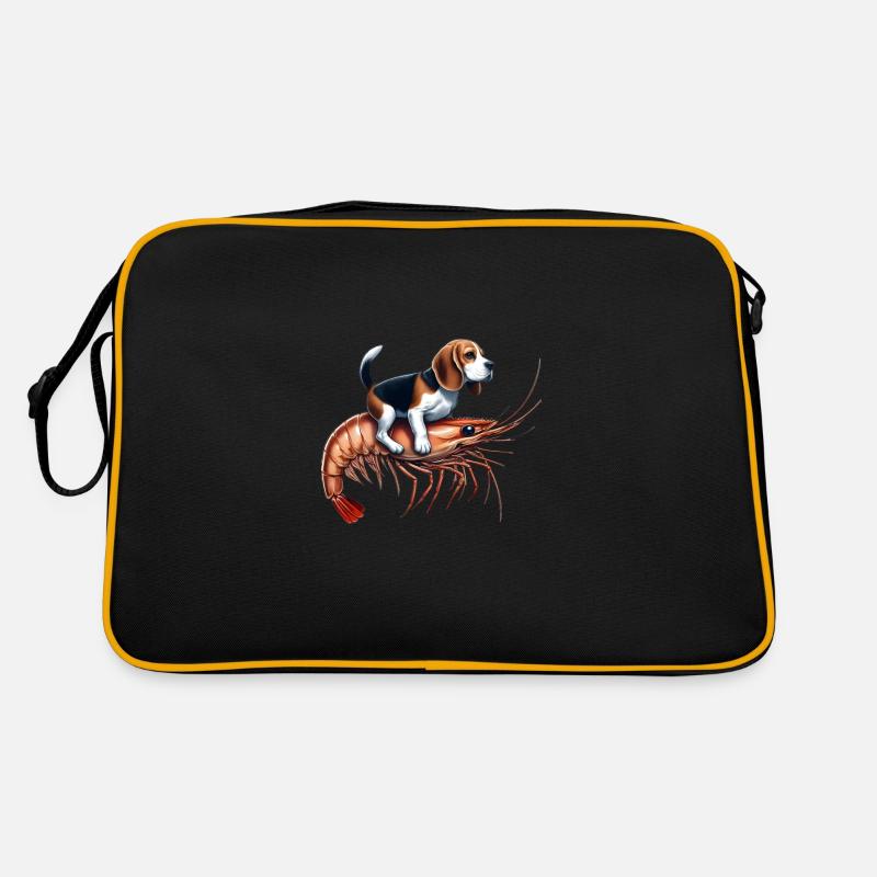 Beagle rides on shrimp - Retro Bag - black/gold