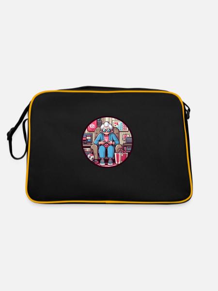 Gamer Oma - Retro Tasche - Schwarz/Gold - Hinten