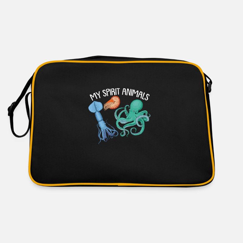 Cephalopode, Krake, Oktopus - Retro Tasche - Schwarz/Gold