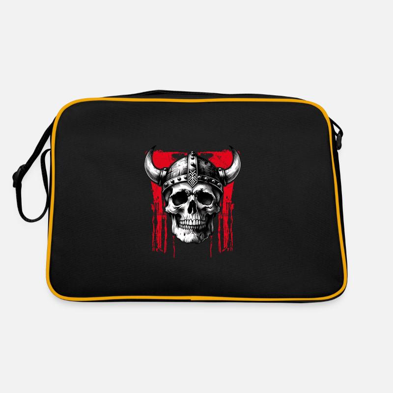 Crâne avec casque et cornes sur des éclaboussures de peinture Sac Retro