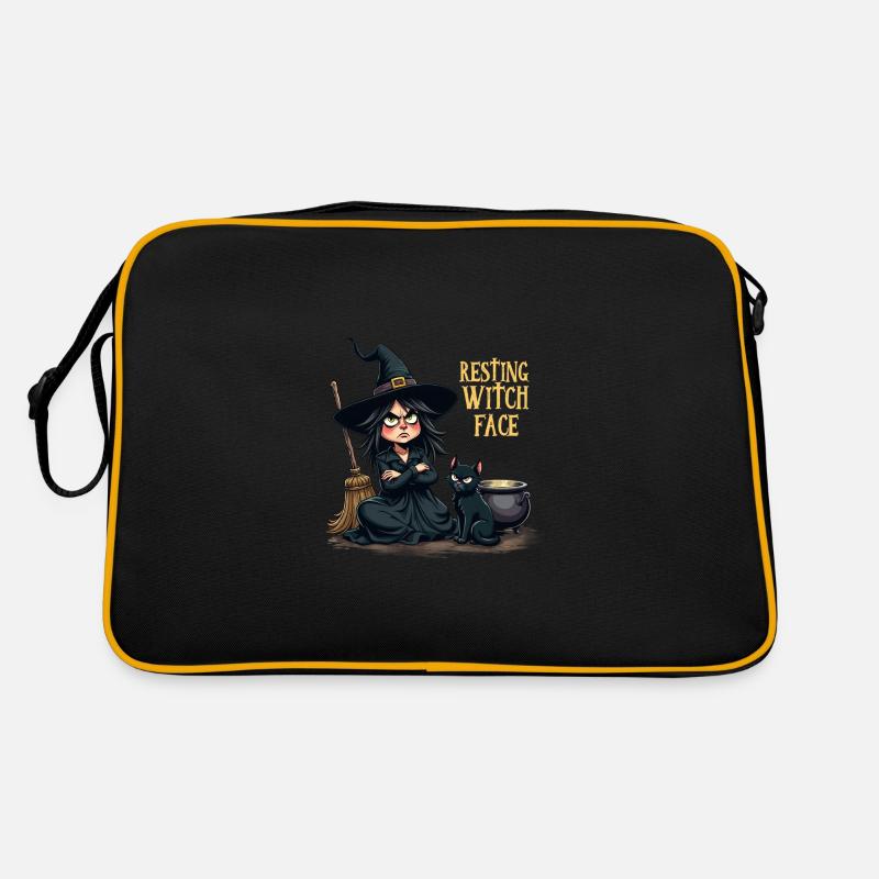 Resting Witch Face Cute Witch with Cat and Broom Retro Bag