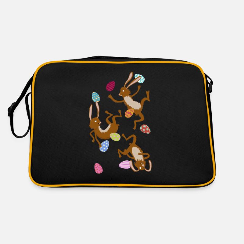 fallende Osterhasen - Retro Tasche - Schwarz/Gold