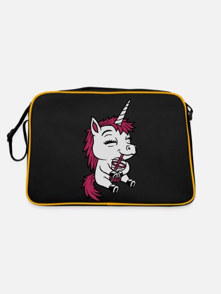 Boba Tee trinkendes Einhorn - Retro Tasche - Schwarz/Gold - Hinten