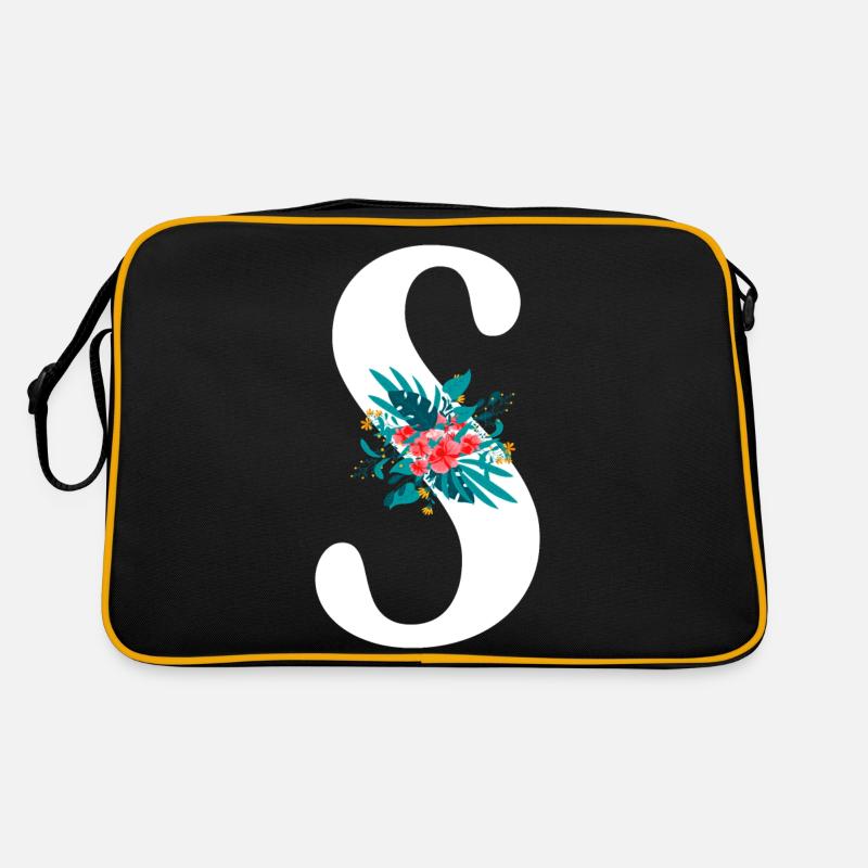 lettre S fleuris - Sac Retro - noir/or